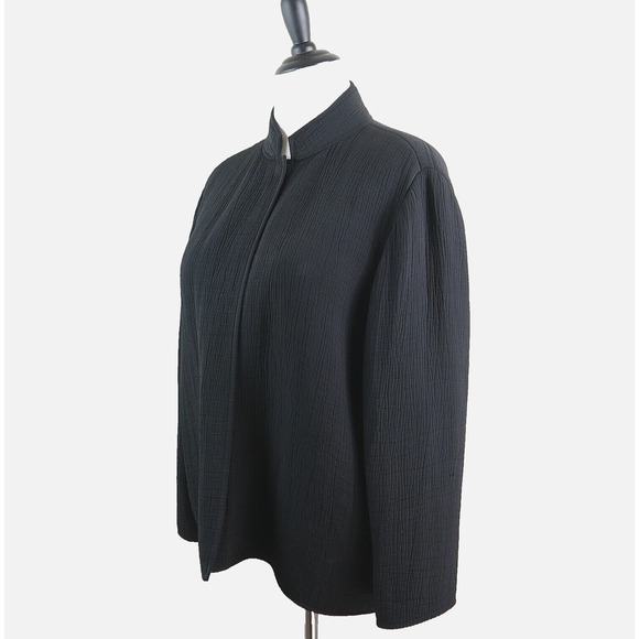 Eileen Fisher Jackets & Blazers - Eileen Fisher Size L Silk Crinkle Sponge Jacket Mandarin Collar Black
